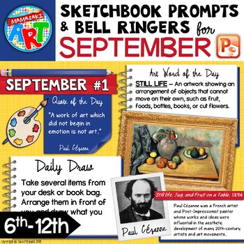 Preview of Art Sketchbook Prompts and Bell Ringers- SEPTEMBER