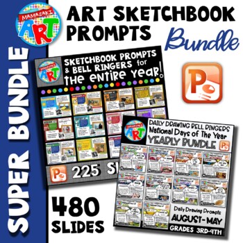 Preview of Art Sketchbook Prompts and Bell Ringers SUPER BUNDLE