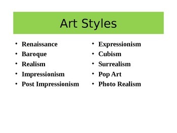 Preview of Art Styles PPT- Renaissance Art to Photo Realism--Companion to Final Exam--H.S.