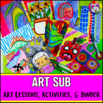 Preview of Art Sub Art Lessons, Art Sub Tub, Binder, Worksheets Activities for Art Teachers