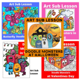 Art Sub Lessons - Doodle Monsters Bundle - Elementary w Di