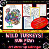 One Hour Art Sub Plan Drawing Challenge!  WILD TURKEYS Wor