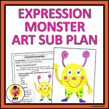 Preview of Pre-K, Kindergarten, Elementary Art Sub Lesson Plan - Expression Monster