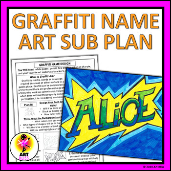 Preview of Middle School Art Sub Lesson Plan - Graffiti Style Name Design