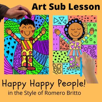Preview of Art Sub Lesson - People in the Style of Romero Britto K 1st 2nd 3rd 4th Editable
