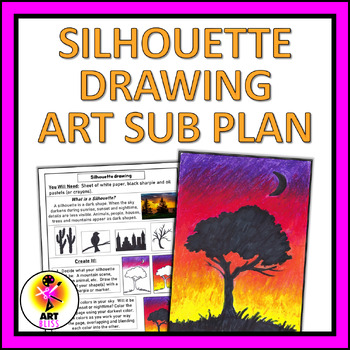 Preview of Elementary, Middle School Art Sub Lesson Plan - Silhouette Landscape Drawing
