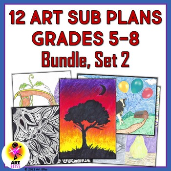Preview of No to Low Prep Middle School Art Sub Lesson Plans Bundle - Set 2