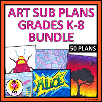 Preview of Elementary, Middle School Art Sub Lesson Plan Mega Bundle PreK-8
