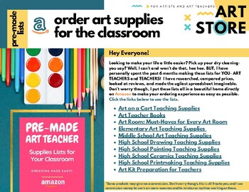 Preview of Art Supplies Amazon Lists- For Art Teachers and Teachers