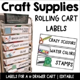 Art Supplies Rolling Cart Labels | Craft Center | Editable
