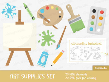 Art Supplies Clipart Set Painting, Drawing, Art, Glue, Crafting, Clip Art  Set Instant Download, Personal Use, Commercial Use, PNG 
