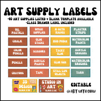 Preview of Art Supply Labels/ Drawer Class Labels/ 40 Labels with Blank Template Included
