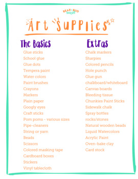 Art Supply List - A Comprehensive Guide - 7 Days of Play