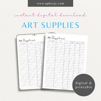 Preview of Art Material Supply Inventory Tracker | Artist Creative Supplies Usage Log