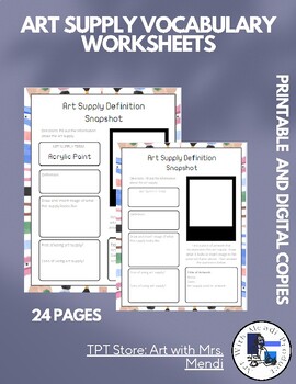 Preview of Art Supply vocabulary Worksheets for Middle and High School Art Classes