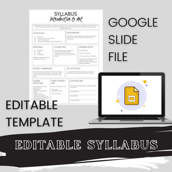 Preview of Art Syllabus, Google Slide Editable Template, Modern Black and White Syllabus