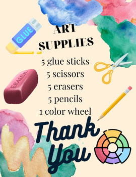 Preview of Art Tables Supply List