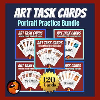 Preview of Art Task Cards Colored Pencil Portrait Drawing Bundle Middle School High School