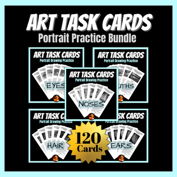 Preview of Art Task Cards Pencil Portrait Drawing and Shading Bundle with Art Tutorials