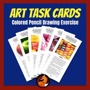 Preview of Art Task Cards Colored Pencil Drawing Activity Middle School High School Art