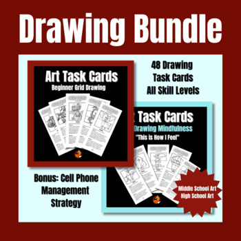 Preview of Art Task Cards Set of 48 Grid Drawing Activity Middle School Art High School Art