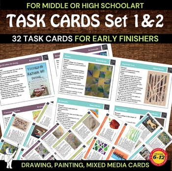 Preview of *Art Task Cards for Early Finishers - Art Sub Lessons Set 1 &2 (32 Cards) Bundle