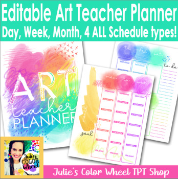 Preview of Art Teacher Lesson Planner Binder, Day, Week, Month Editable #artistsday21