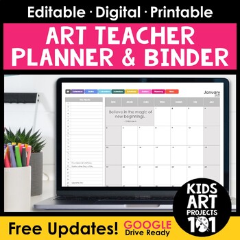 Preview of 2023-2024 Art Teacher Planner - Digital and Editable with Annual Updates
