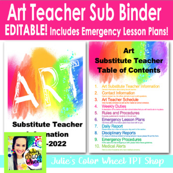 Preview of Art Teacher Substitute Teacher Information Planner, Sub Plans