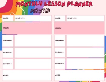 Preview of Art Teacher's Monthly At a Glance Lesson Planner: Streamlined & Comprehensive!