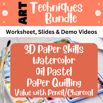 Preview of Art Techniques BUNDLE - worksheets & demo videos - art skill building