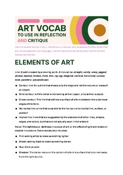 Preview of Art Terms & Vocabulary List