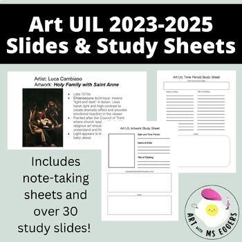 Preview of Art UIL Study Slides and Study Worksheets for 2023-2025