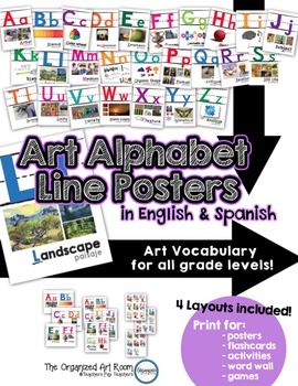 Preview of Art Vocabulary Alphabet Posters... Shows Words in English & Spanish