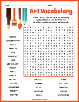 art vocabulary word search puzzle worksheet activity by puzzles to print