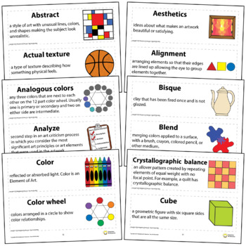 Preview of Art Word Wall Vocabulary Poster For Elementary Art Education 150+ Definitions