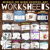 Art Worksheets Bundle, 120+ Pages, Middle & High School Art, Subs