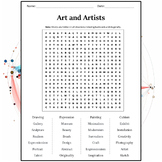 Art and Artists Word Search Puzzle Worksheet Activity