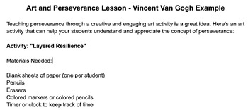 Preview of Art and Perseverance - Vincent Van Gogh Example. Lesson, Activity, Assignment