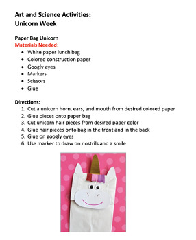 Preview of Art and Science Activities - Unicorn Week