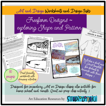 Preview of Art and Textiles no prep worksheets Freeform designs with shape and pattern