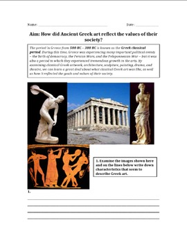 Preview of Art and Literature in Ancient Greece Worksheet