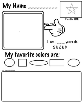 Preview of Back to School Art - Student Art Inventory (k3, ELL) 5 Pages, Art Lesson