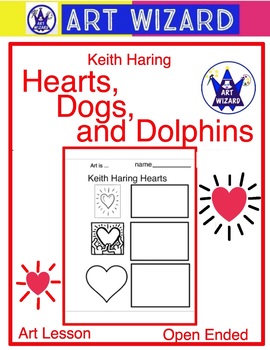 Preview of Keith Haring Hearts, Dogs & Dolphins (9 pages) Cartoon Drawing, Posters