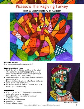 Preview of Art lesson - Picasso’s Thanksgiving Turkey - Learn About The Art Movement Cubism