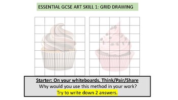 Preview of Art lesson- Yr10/9th Grade grid drawing/mixed media cupcake.