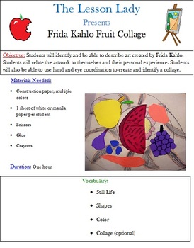 Preview of Art of the World: Frida Kahlo Style Fruit Collage Lesson