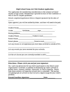 Preview of Art organization / club membership application