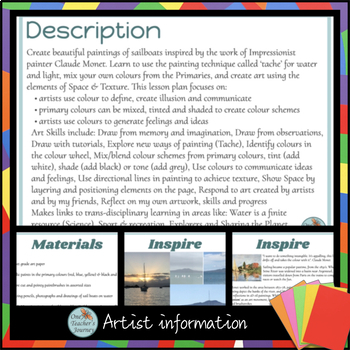 CLAUDE MONET SAIL BOATS Impressionist Art project with lesson plan 4th ...