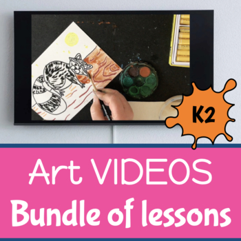 Preview of ART PROJECTS whole year BUNDLE x 12 VIDEO GUIDED lesson plans K-2nd grade